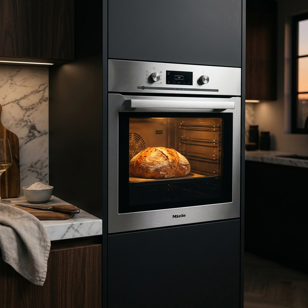 Luxe inbouwoven met warm interieurlicht in moderne keuken
